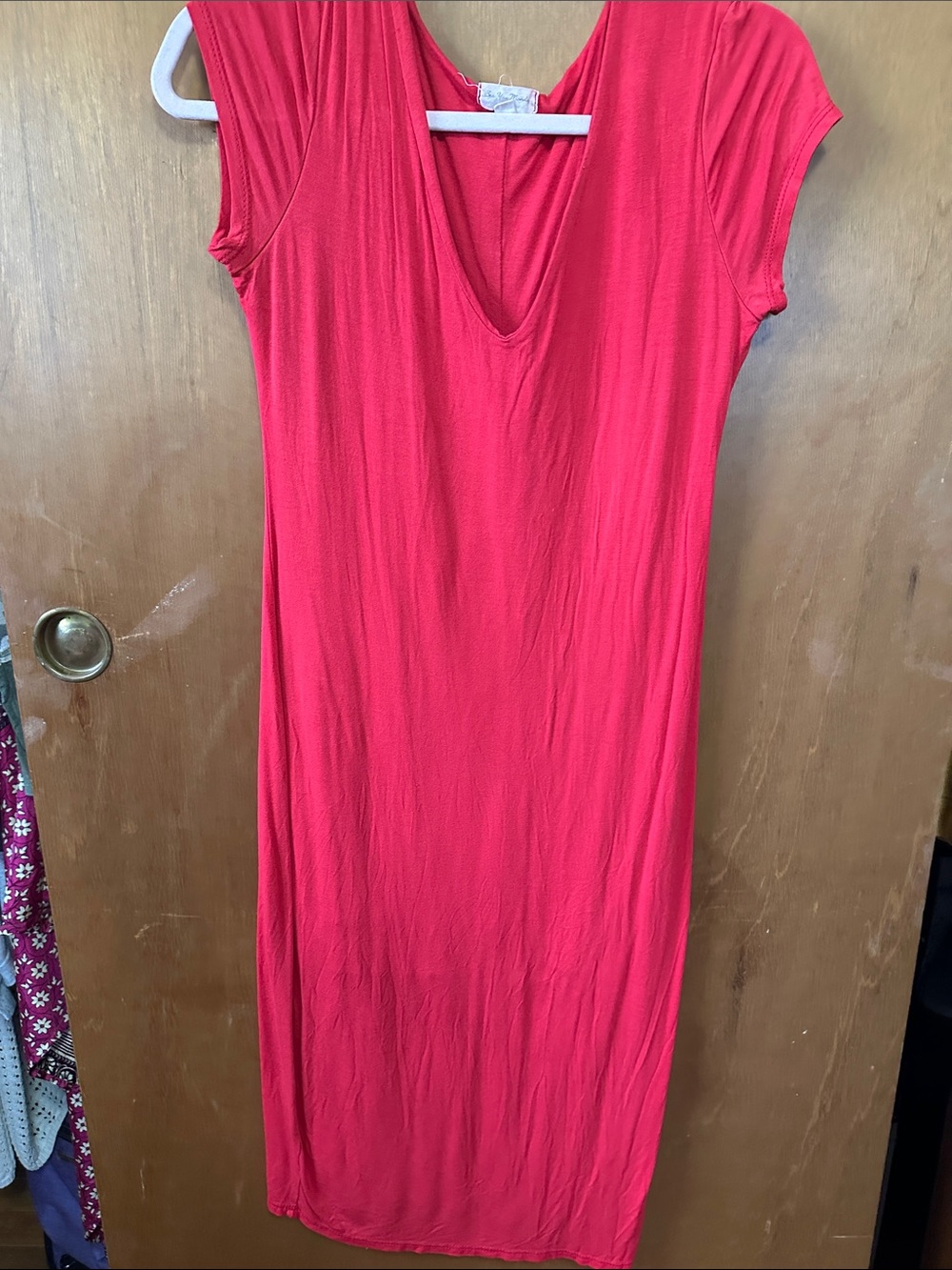 See You Monday Coral-Red V-Neck Cap Sleeve Maxi Dress